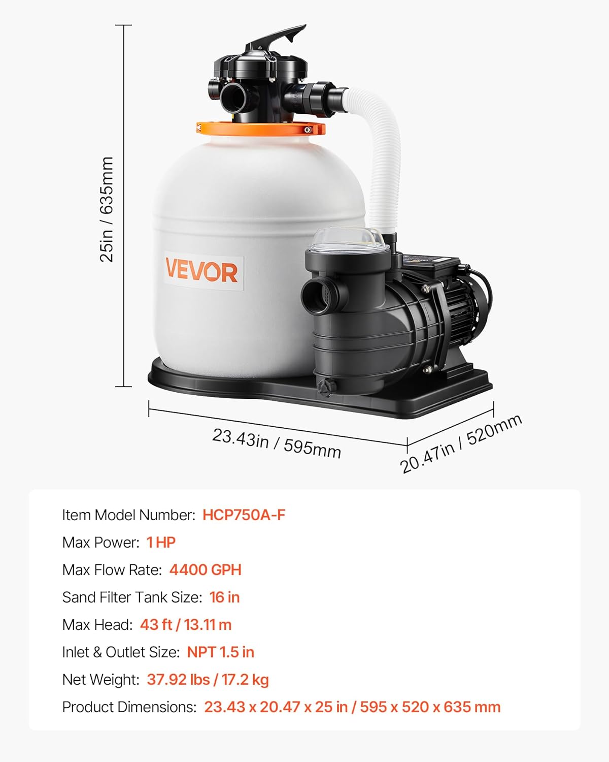 71TFLInahKL._AC_SL1500_.jpg VEVOR FlashPure Sand Filter Pump, 16 in for Above Ground Pool, 1 HP 4400 GPH, Swimming Pool Filter System with Timer, 6X Faster Filtration with Media Installed, Leak-Resistant, Ready to Use Out of Box