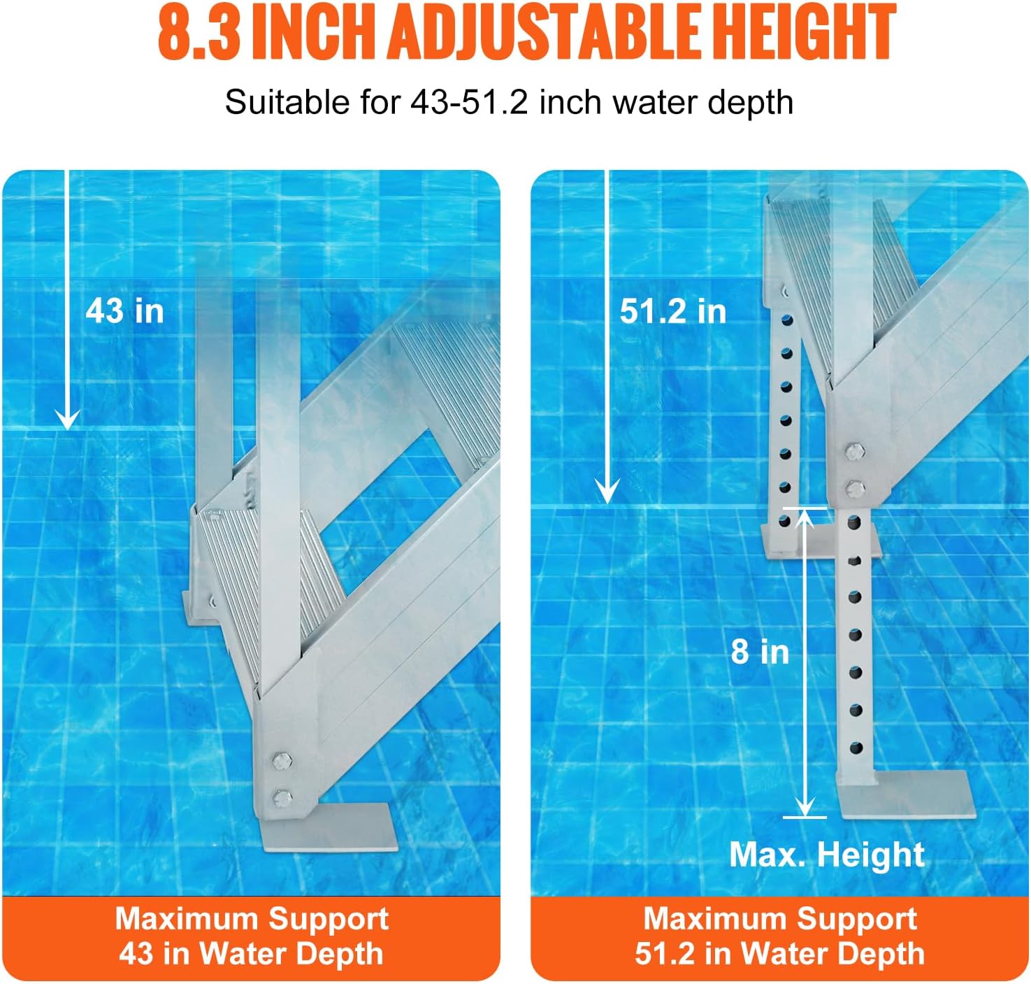 71TPJ7oGtL._AC_SL1500_.jpg VEVOR Dock Ladder 6 Steps, 500lbs Load Pool Steps, Adjustable Height Aluminum Dock Stairs, Pontoon Boat Ladder with Handrails & Widen Nonslip Pedals for Lake/Pool/Marine Boarding/RV/House