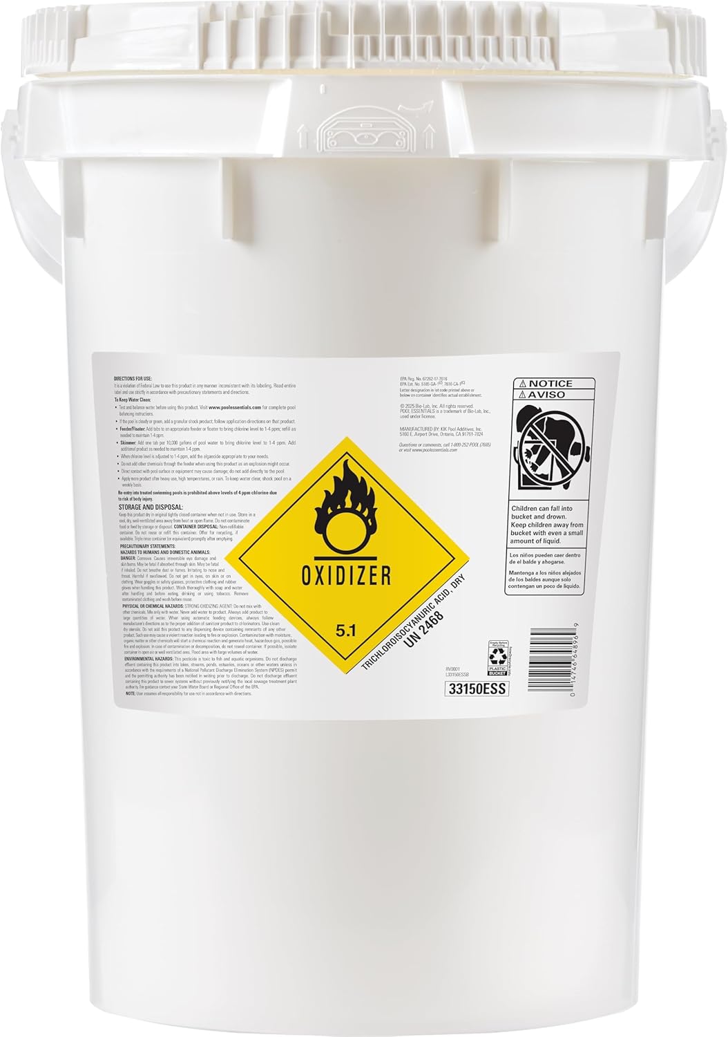 71TbGTRjUL._AC_SL1500_.jpg Pool Essentials® 3 Inch Chlorine Tablets, Kills Bacteria, Long Lasting, Slow-Dissolving sanitizer, with 99% Trichlor, for Feeder, Skimmer or Floater - 50LB