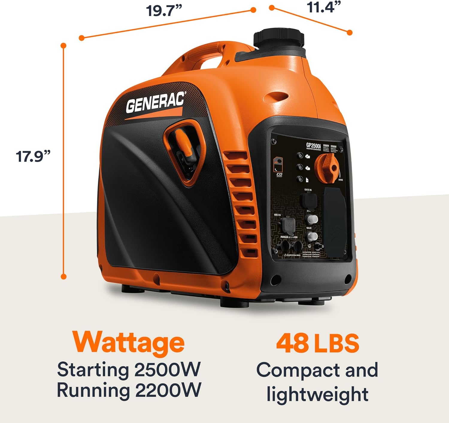Generac 2,500-Watt Gas Powered Portable Inverter Generator - Lightweight and Compact Design - Produces Clean, Stable Power - Quiet Operation - Great for Home Backup, Camping, and RV Use Generac 2,500-Watt Gas Powered Portable Inverter Generator - Lightweight and Compact Design - Produces Clean, Stable Power - Quiet Operation - Great for Home Backup, Camping, and RV Use - Image 6