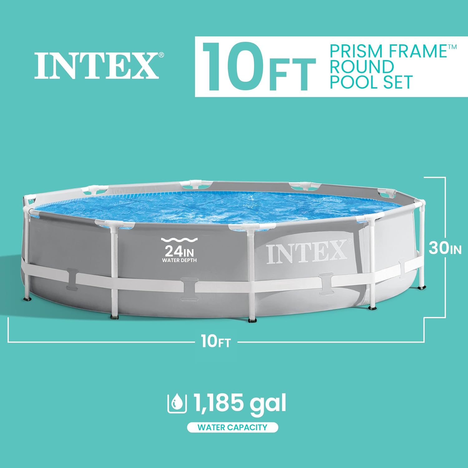 71V2ni-K-1L._AC_SL1500_.jpg INTEX 26701EH Prism Frame Premium Above Ground Swimming Pool Set: 10ft x 30in – Includes 330 GPH Cartridge Filter Pump – SuperTough Puncture Resistant – Rust Resistant – 1185 Gallon Capacity