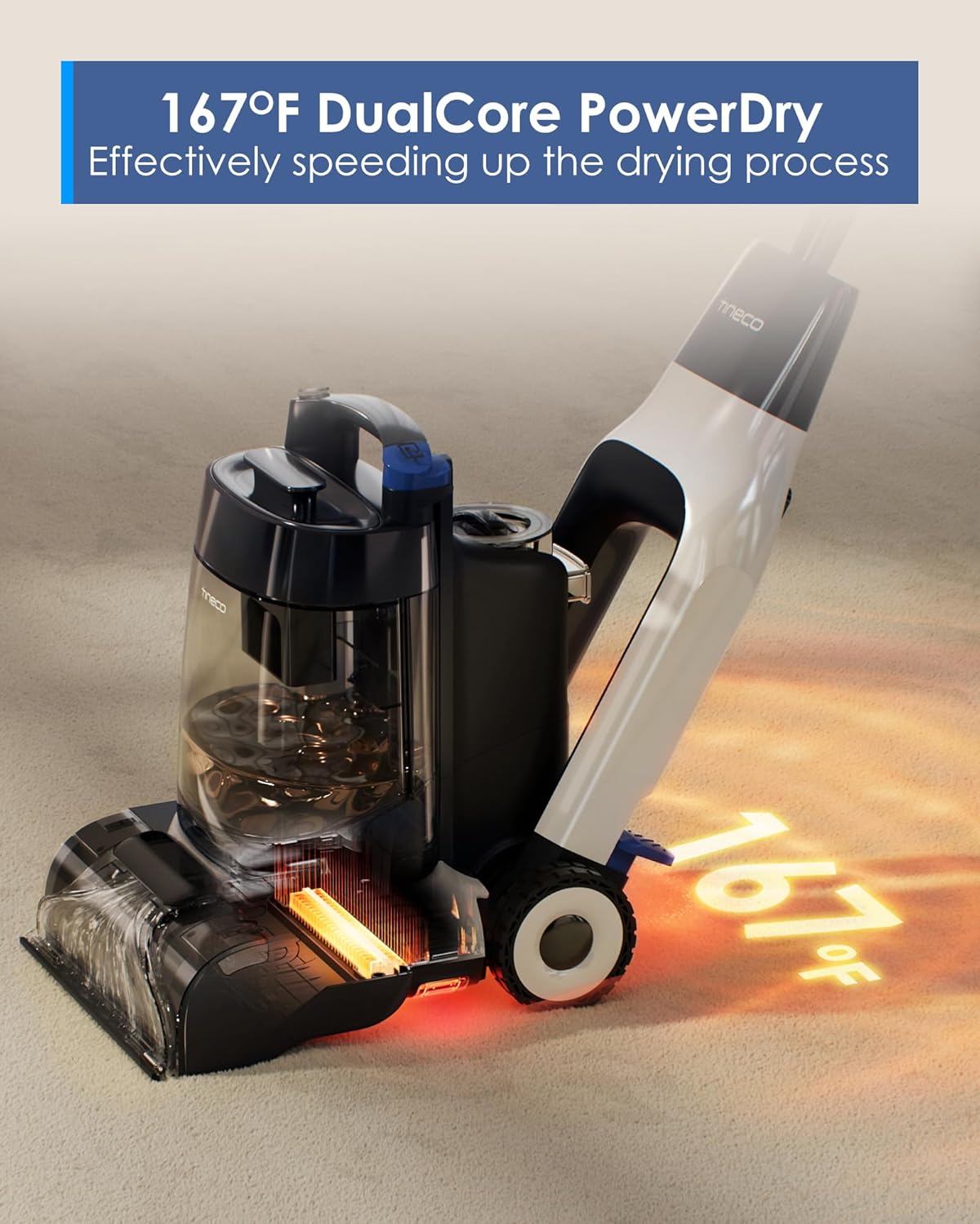 Tineco CARPET ONE Cruiser Smart Carpet Cleaner, Self-Cleaning and FlashDry, Deep Cleaning for Pet, Carpet and Upholstery, 167℉ PowerDry, 130W Powerful suction SmoothPower Tineco CARPET ONE Cruiser Smart Carpet Cleaner, Self-Cleaning and FlashDry, Deep Cleaning for Pet, Carpet and Upholstery, 167℉ PowerDry, 130W Powerful suction SmoothPower - Image 3