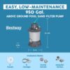 Bestway 950 Gallon Sand Filter Pool Pump for 300 to 4,800 Gallon Above Ground Outdoor Swimming Pools with Pre-Filter Strainer for Clean Water