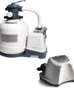 Intex 3000 GPH Sand Filter Pump with Built-In Timer and Krystal Clear Saltwater System Maintenance Set for Above Ground Outdoor Swimming Pools