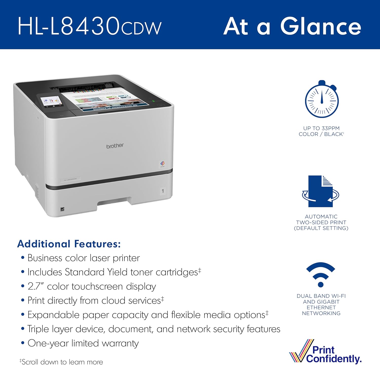 71Ws8Wwn1hL._AC_SL1500_.jpg Brother HL-L8430CDW Business Color Laser Printer with Low-Cost Printing and Wireless Networking