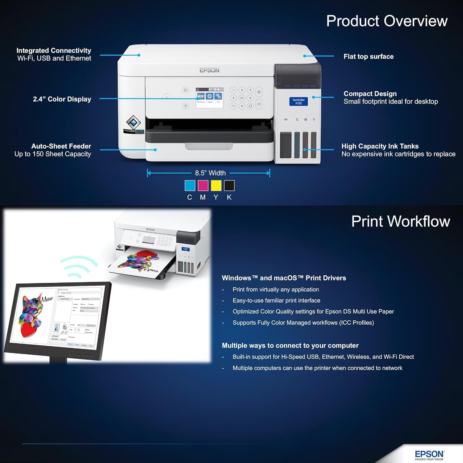 71XwEAIjQL._AC_SL1500_.jpg Epson SureColor F170 Dye-Sublimation Printer. Includes Full Set of Ink, User Guide, & AC Power Cable SCF170 - Compact 8.5" x 11" Format - Original Product with Full Manufacturer Support by ORINOKIA.