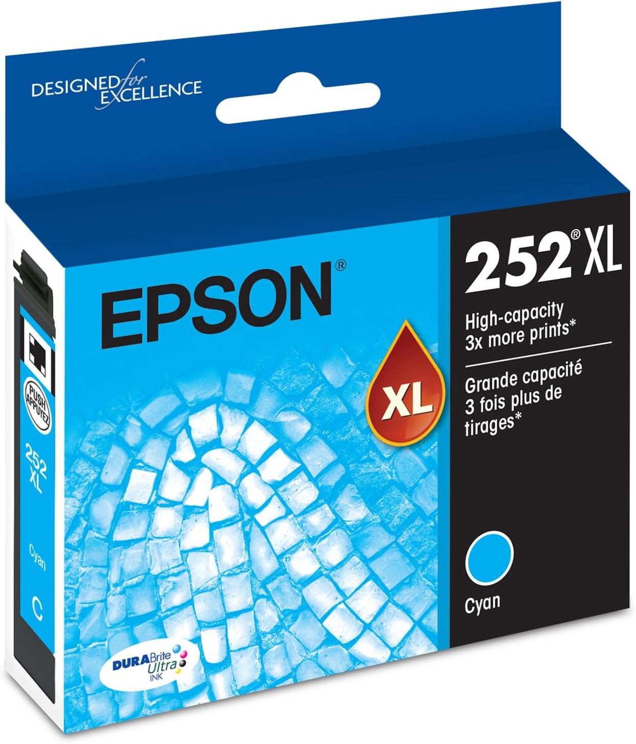 Epson 252 DURABrite Ultra Ink High Capacity Cyan Cartridge (T252XL220-S) - Works with Workforce WF-3620, WF-3640, WF-7110, WF-7610, WF-7620, WF-7710, WF-7720, WF-7210