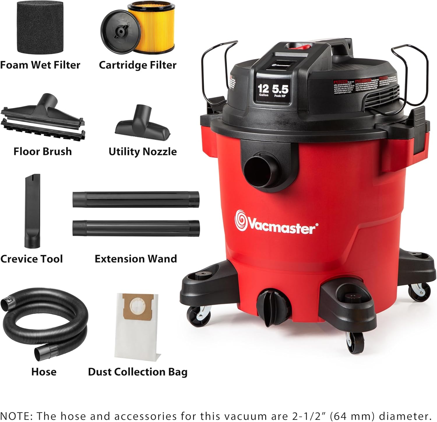 Vacmaster 12-Gallon 5.5 Peak HP Heavy-Duty Wet/Dry Vacuum - VJH1211PF 1101 Vacmaster 12-Gallon 5.5 Peak HP Heavy-Duty Wet/Dry Vacuum - VJH1211PF 1101 - Image 2