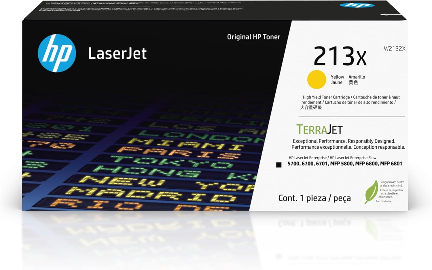 HP 213X High Yield Yellow Original LaserJet Toner Cartridge, W2132X. Works LaserJet Enterprise 5700, 5800, 6700, 6701, 6800, 6801