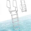 VEVOR Flip-Up Dock Ladder, 6-Step, Heavy-Duty Aluminum Alloy Pontoon Boat Swim Ladder, with Non-Slip Wide Steps, 350 lbs Weight Capacity, Pull Rope Assist, Comfort Use for Lake Pool Marine Boarding