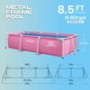 INTEX 28267EH Rectangular Frame 8 ft 6 in x 5 ft 4 in x 26 in Above Ground Pool, Swimming Pool with Steel Frame, Pink - Pump Not Included