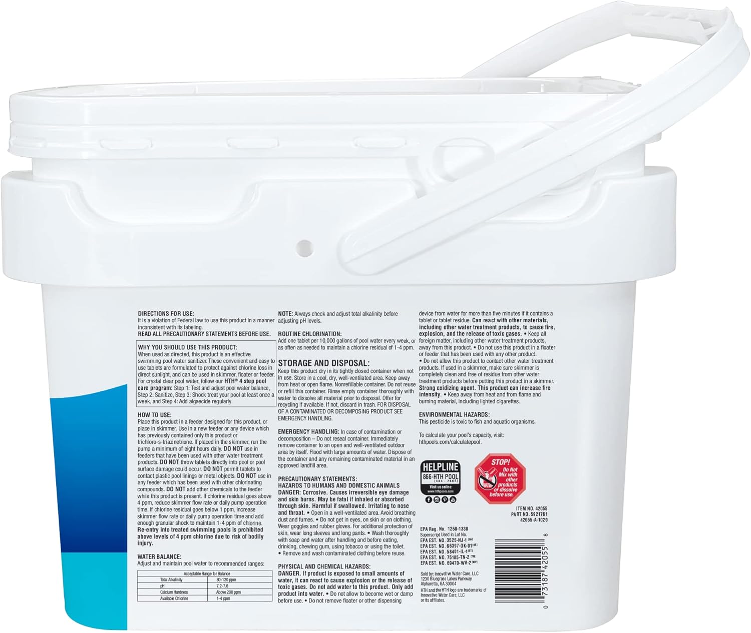 71cNv7IJIXL._AC_SL1500_.jpg HTH 42055 Pool Care 3" Chlorine Tabs Advanced, Swimming Pool Sanitizer with Clarifier & Algaecide - Destroys Bacteria & Algae, Delivers Crystal Clear Water All Season, Slow Dissolving, 25 lbs