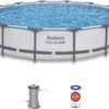 Bestway Steel Pro MAX 14' x 33" Round Above Ground Swimming Pool Set, 530 GPH Filter Pump, Tritech Puncture Resistant Liner, ClickConnect Steel Frame, Gray