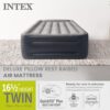 INTEX 64131ED Dura-Beam Plus Deluxe Pillow: Fiber-Tech – Twin Size – Built-in Electric Pump – 16.5in Bed Height – 300lb Weight Capacity