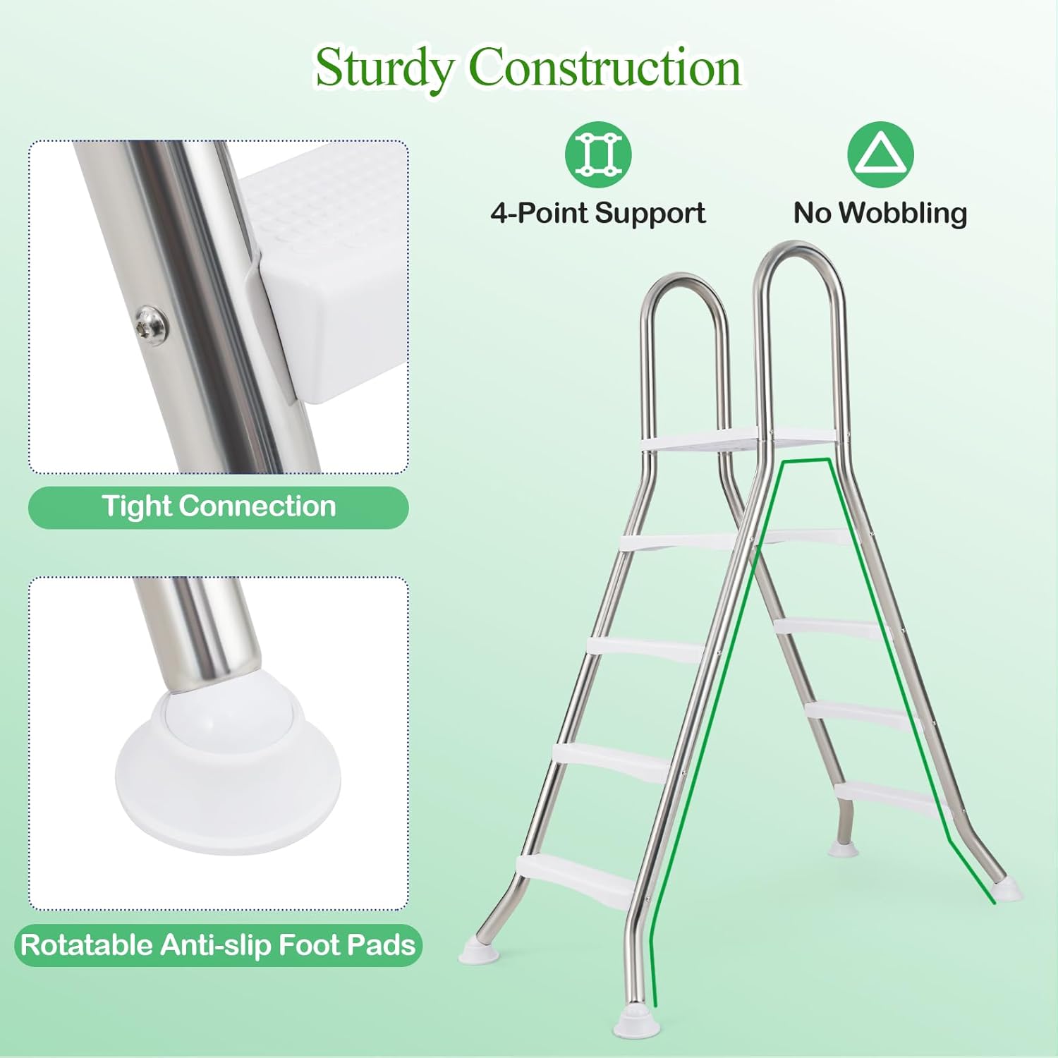 71d1hnmQ9L._AC_SL1500_.jpg IRONMAX Above Ground Pool Ladder, Heavy Duty Stainless Steel Swimming Pool Ladder with Top Platform and Non-Slip Steps, 4-Step Double-Sided Pool Stairs for 55" Pool Wall Height