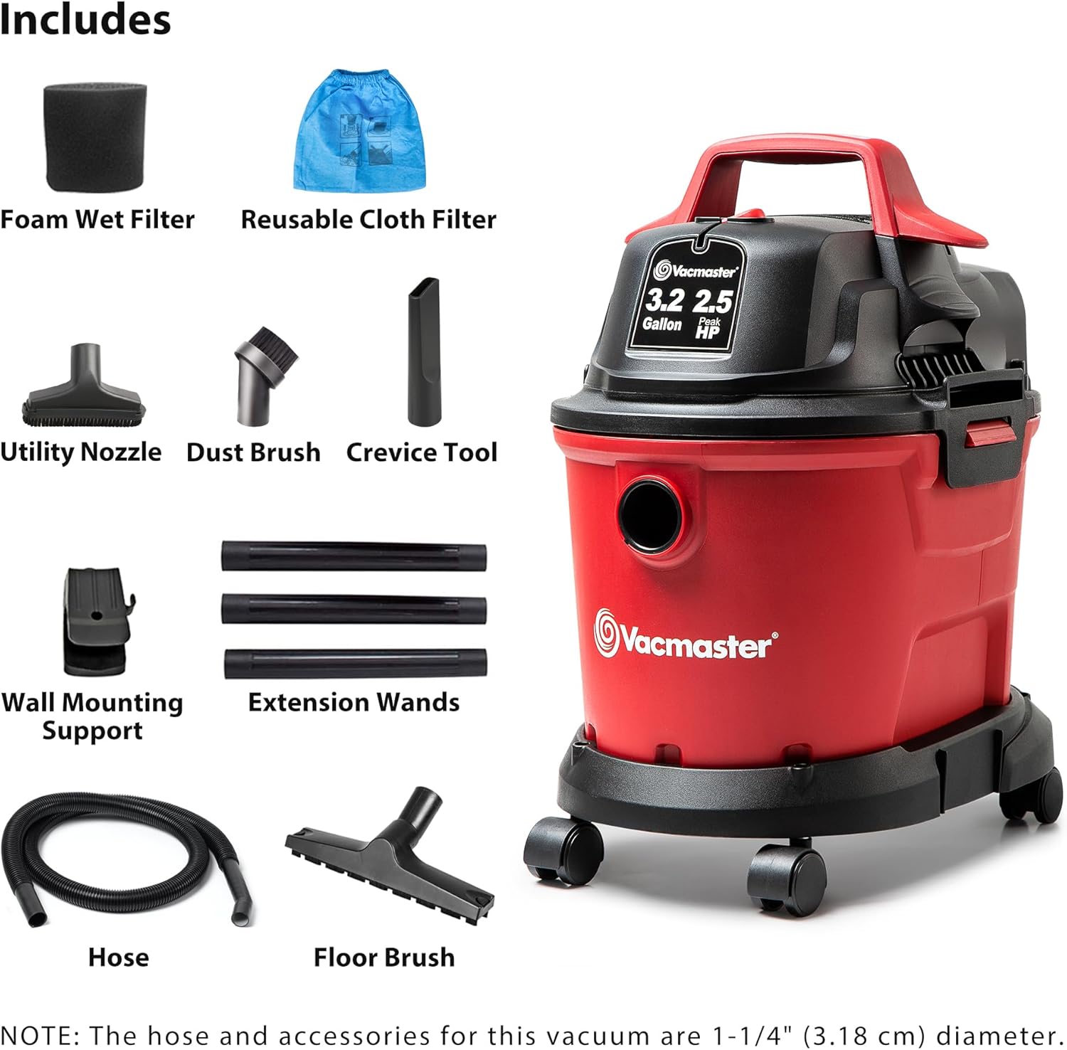 Vacmaster 3.2-Gallon* 2.5 Peak HP Wet/Dry Vacuum – VHB305M 1101 Vacmaster 3.2-Gallon* 2.5 Peak HP Wet/Dry Vacuum – VHB305M 1101 - Image 2