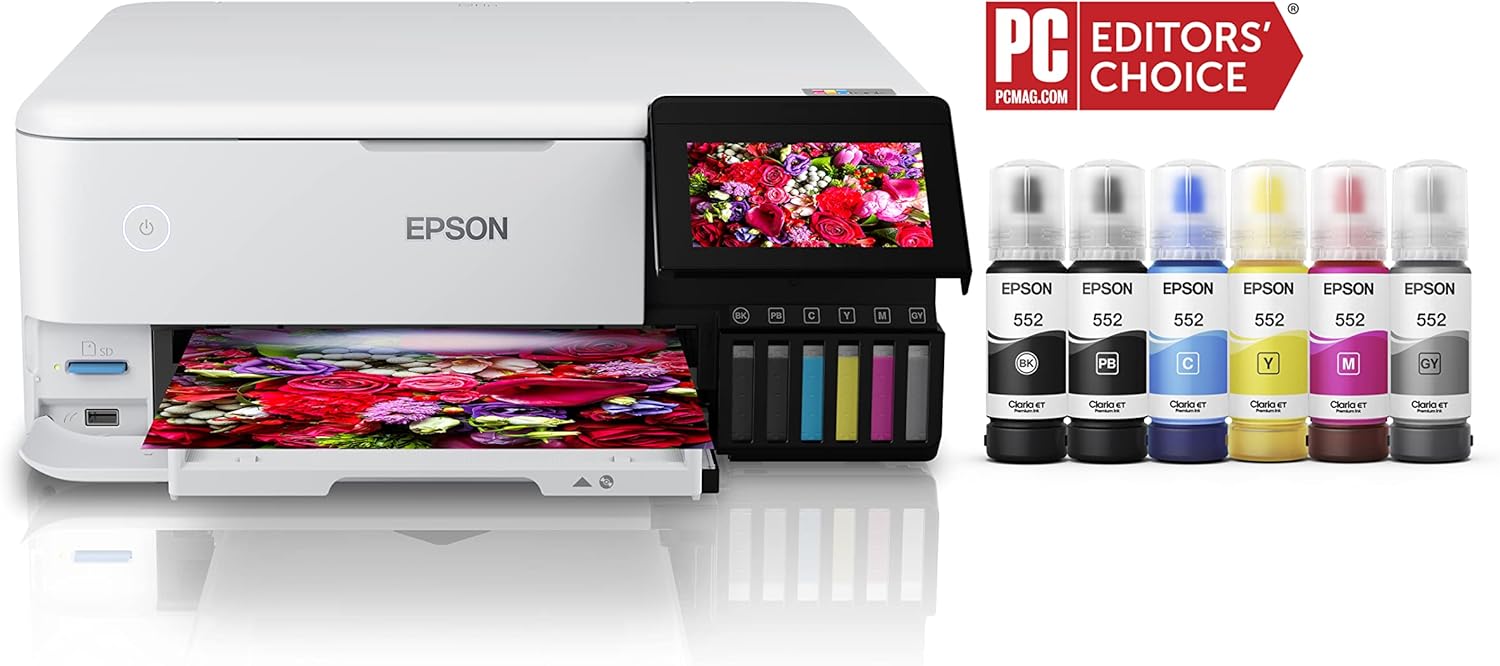 71dbsKHpFL._AC_SL1500_.jpg Epson EcoTank Photo ET-8500 Wireless Color All-in-One Supertank Printer with Scanner Copier, Ethernet and 4.3-inch Colorfull Touchscreen - White