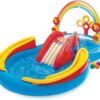 Intex 57453EP 9.75 Foot x 6.3 Foot x 53 Inch Multicolor Rainbow Slide Kids Inflatable Pool with Water Slide and Ring Toss for Children Ages 2 and Up