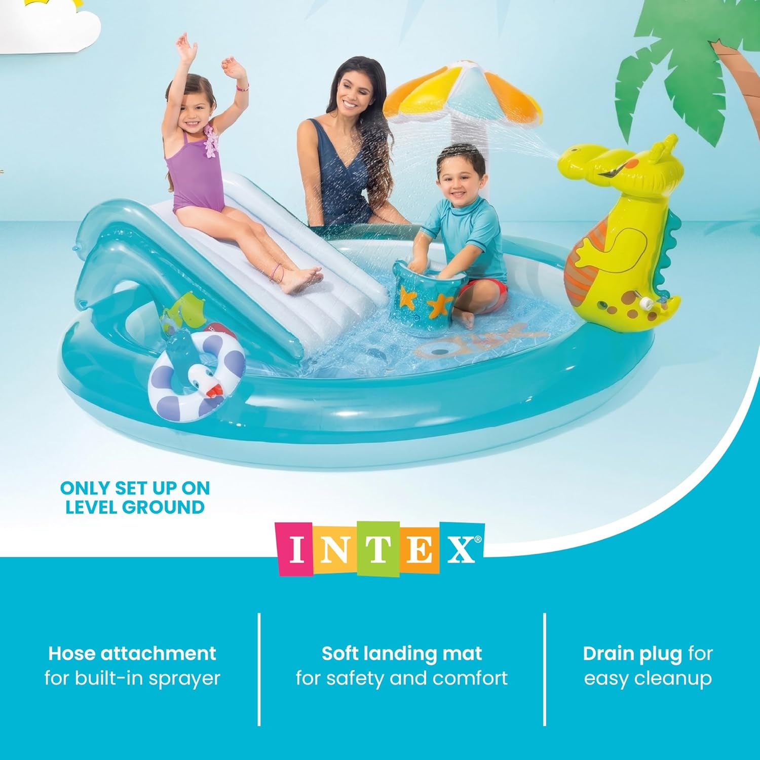 Intex Gator 6.6' x 5.6' x 4" Outdoor Inflatable Kiddie Pool Water Play Swim Center Intex Gator 6.6' x 5.6' x 4" Outdoor Inflatable Kiddie Pool Water Play Swim Center - Image 5