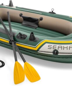 INTEX Seahawk Inflatable Boat Series: Includes Boat Oars and High-Output Pump - Fishing Rod Holders - Gear Pouch