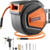 VEVOR Retractable Air Hose Reel, 3/8IN x 65FT Hybrid Air Hose Max 300PSI, Air Compressor Hose Reel Auto-Rewind with 6.6 FT Lead in, Ceiling/Wall Mount Enclosed PP Reel & Built-in 180° Swivel Bracket