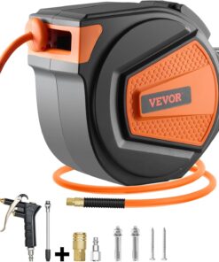 VEVOR Retractable Air Hose Reel, 3/8IN x 65FT Hybrid Air Hose Max 300PSI, Air Compressor Hose Reel Auto-Rewind with 6.6 FT Lead in, Ceiling/Wall Mount Enclosed PP Reel & Built-in 180° Swivel Bracket