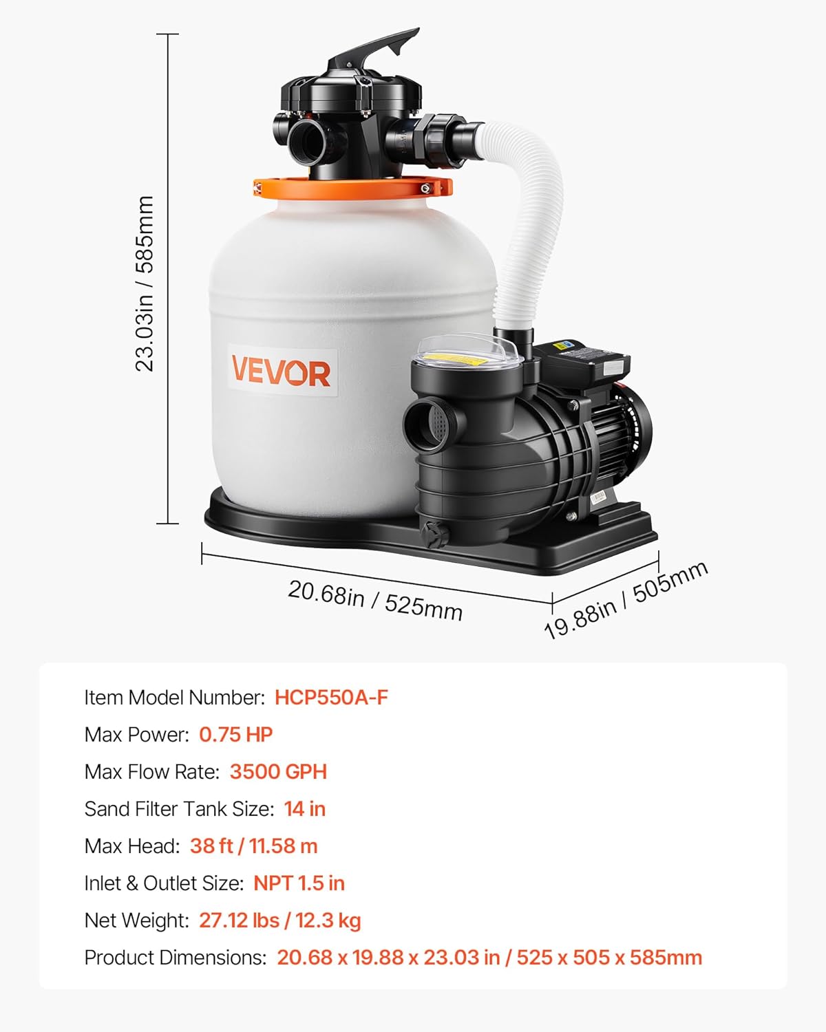 71fwCCM35iL._AC_SL1500_.jpg VEVOR FlashPure Sand Filter Pump, 14 in for Above Ground Pool, 0.75 HP 3500 GPH, Swimming Pool Filter System with Timer, 6X Faster Filtration, Media Installed, Leak-Resistant, Ready to Use Out of Box