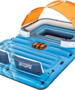 Bestway CoolerZ Tropical Breeze Party Island, Large 6 Person Adult Inflatable Lounger Lake Float, Blue/Orange