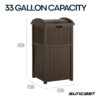 Suncast 33 Gallon Commercial Outdoor Trashcan Hideaway with Lid for 30 to 33 Gallon Trash Bags for Garage, Backyard, or Garden, Brown