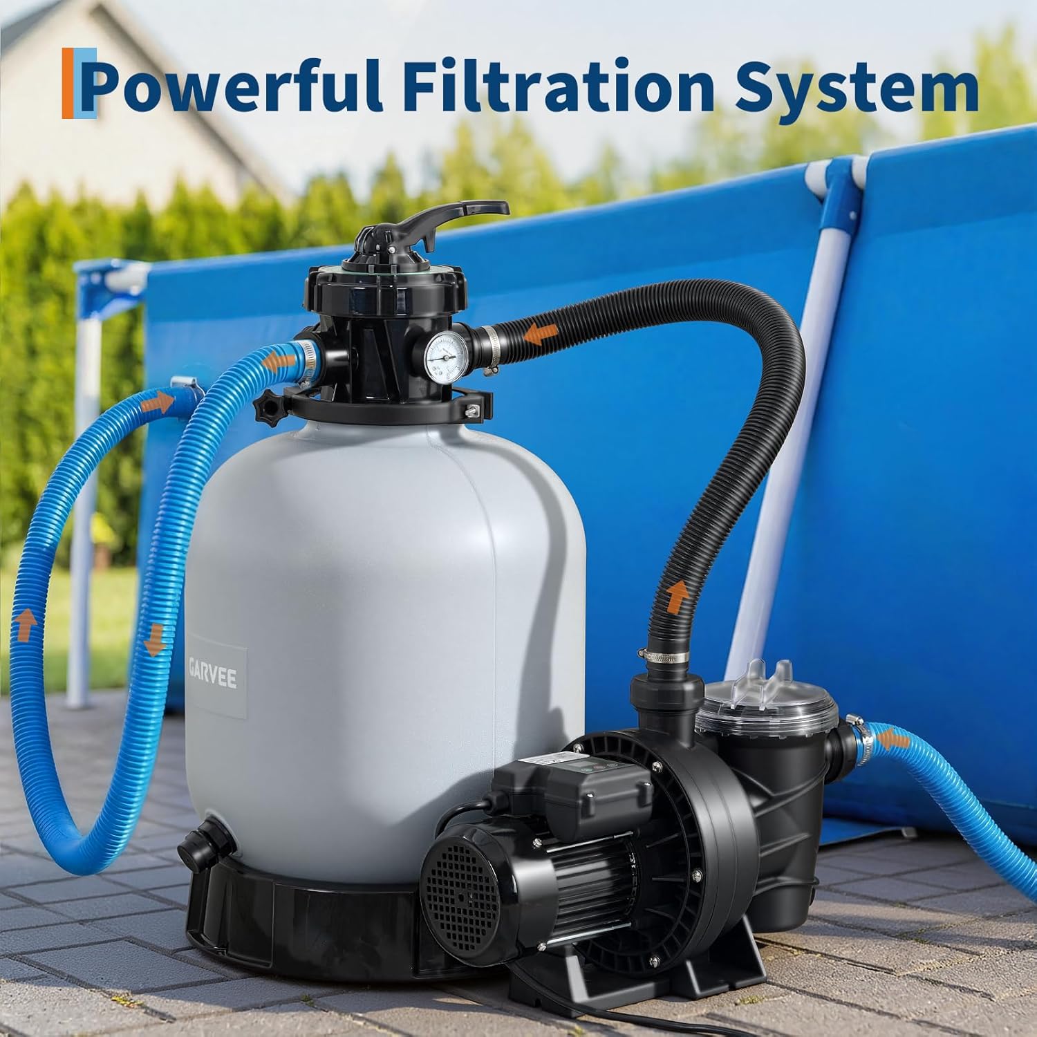 71gCAhO2qgL._AC_SL1500_.jpg Garvee 19" Sand Filter Pump for Above Ground Pool with Timer, 1.5HP 6075GPH Swimming Pool Pump & Sand Filter System with 7-Way Valve & Strainer Basket, Pool Pumps Above Ground, Grey