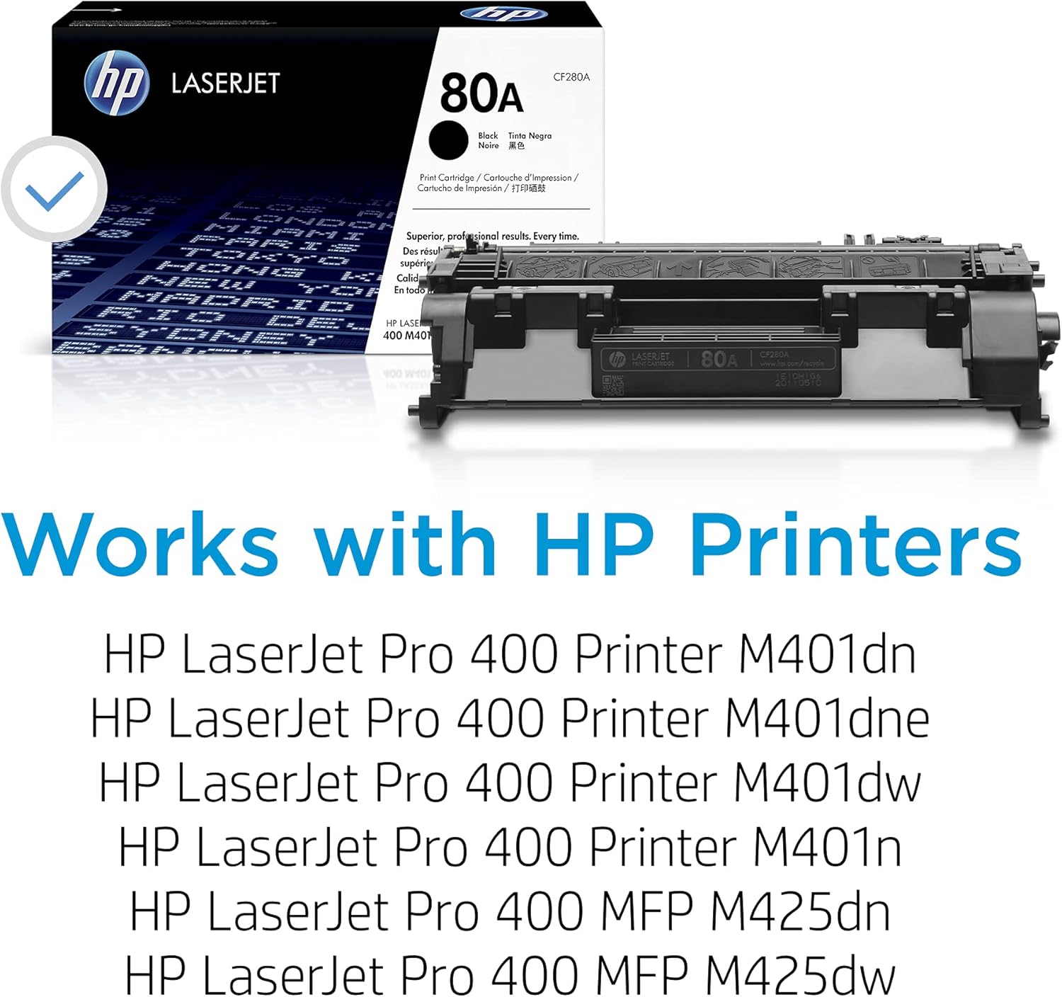 71hG3y0D-sL._AC_SL1500_.jpg HP 80A Black Toner Cartridge for HP | Works with LaserJet Pro 400 M401, MFP M425 | CF280A