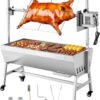 VEVOR Rotisserie Grill, 37in BBQ Outdoor Pig & Lamb Spit Roaster, Charcoal Spit Roaster with 132 LBS Capacity, Wheels, 7-Level Height, Stainless Steel Electric Rotisserie Grill Kit for Camping Outdoor