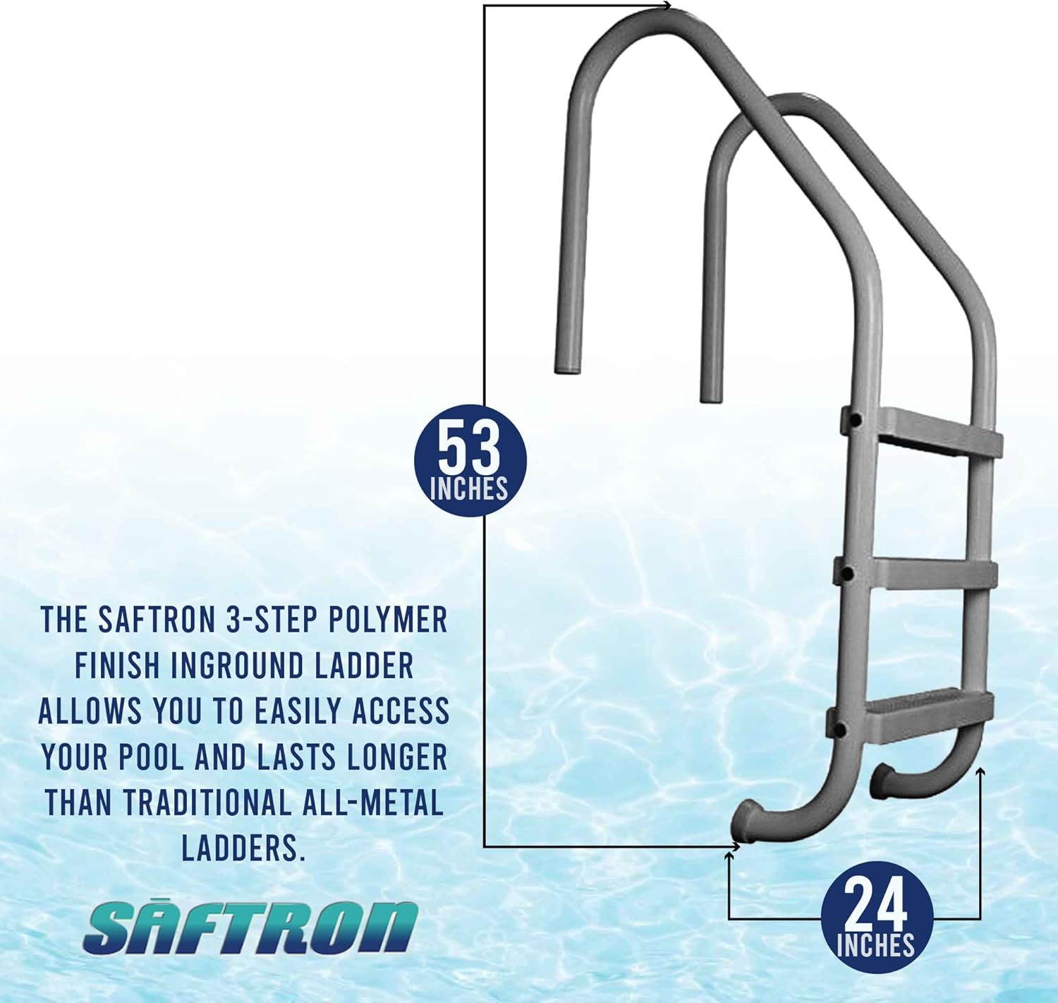 71iUh90ecnL._AC_SL1500_.jpg SAFTRON 3 Rung Step Ladder Metal Swimming Pool Handrail with Polymer Coat Finish for Fresh and Saltwater Inground Pool, Graphite Gray