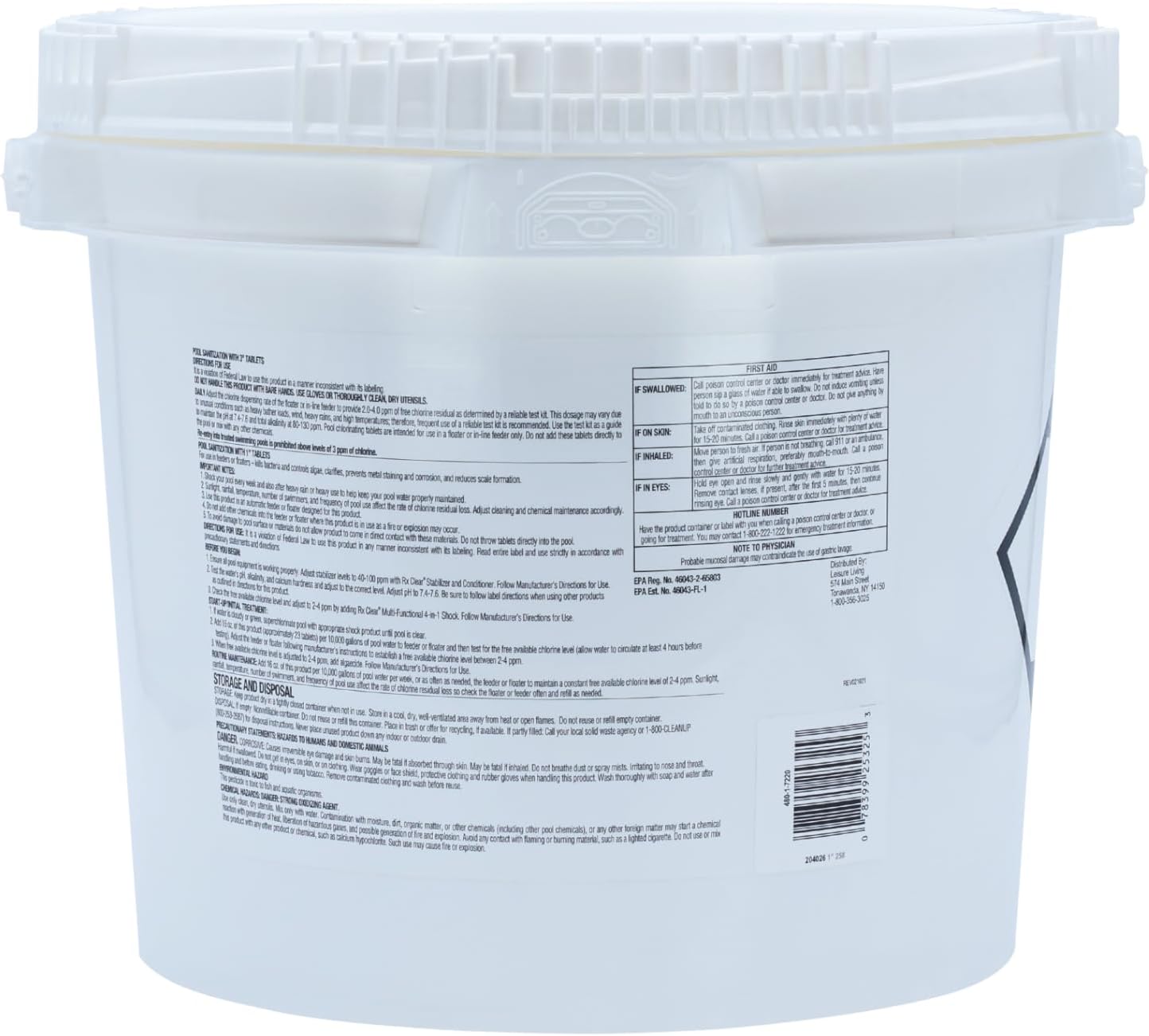 71ixJZza0lL._AC_SL1500_.jpg Rx Clear 3" Inch Chlorine Tabs | 100 Pounds | Individual Stabilized Chlorinating Tablets for Sanitizing Swimming Pools | Long Lasting, Slow Dissolving, and UV Protected (2 x 50 LB Buckets)