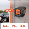 VEVOR Retractable Air Hose Reel, 1/4 Inch x 50 FT Hybrid Air Hose Max 300PSI, Enclosed Air-Compressor Hoses Reel Auto Rewind with 6.6 ft Lead in & Blow Gun, 180° Swivel Ceiling/Wall Mount