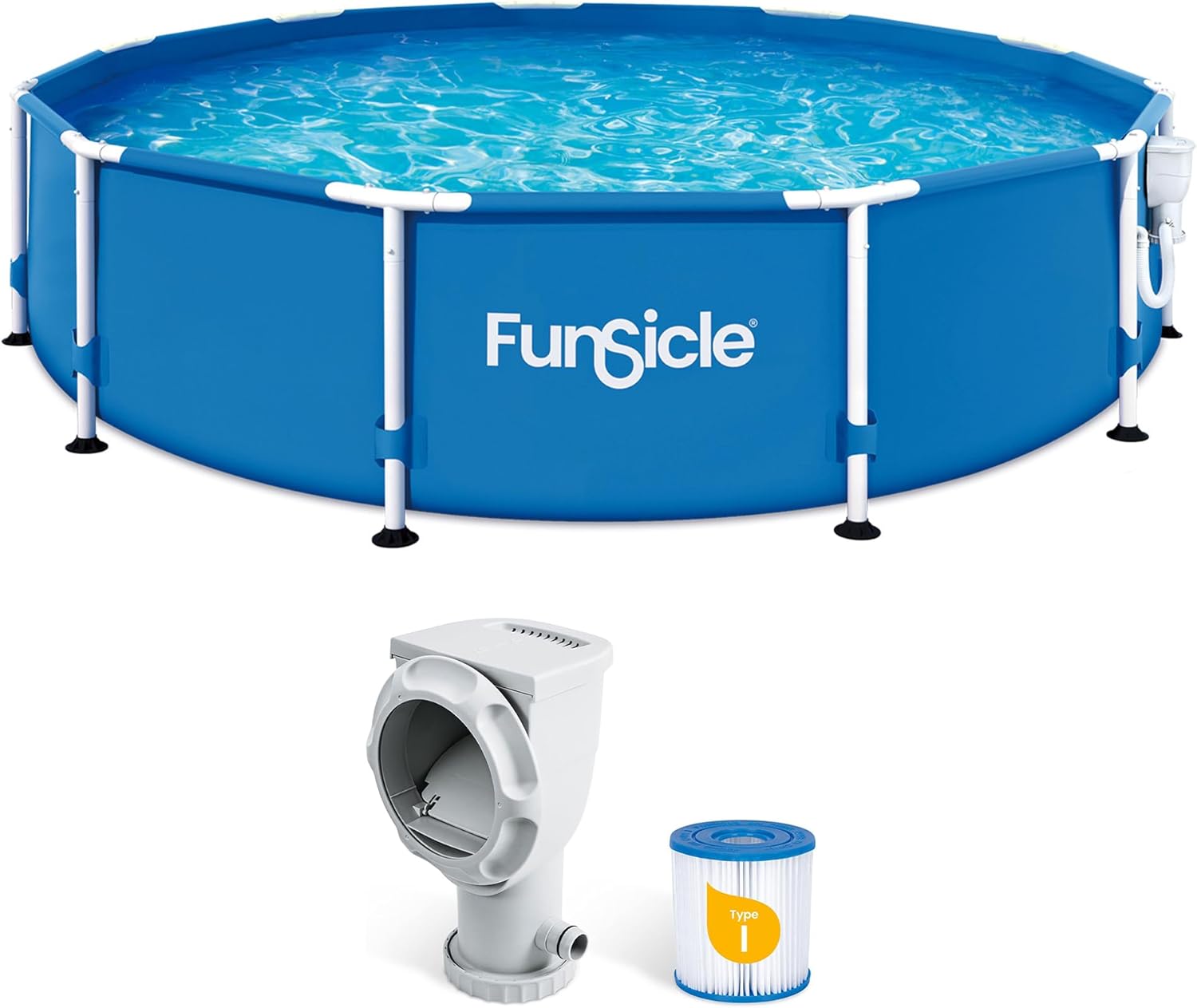 Funsicle Activity 12' x 30" Round Above Ground Swimming Pool, Includes FiltraBoost 400 GPH Filter Pump with AutoSkimmer, Type I Filter Cartridge & Repair Patch, SkimmerPlus Pump