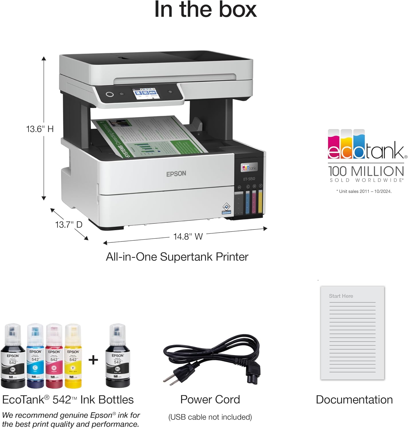71kdA6PflVL._AC_SL1500_.jpg Epson EcoTank Pro ET-5150 Wireless Color All-in-One Supertank Printer with Scanner, Copier, Plus Auto Document Feeder, Large, White