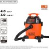 BLACK+DECKER Shop Vacuum Wet and Dry, 4 Gallon 3-in-1 Portable Shop Vac with Accessories, Workshop, Garage, Home and Car Vacuum Cleaner, 3 HP(BDXV18301P-4A)