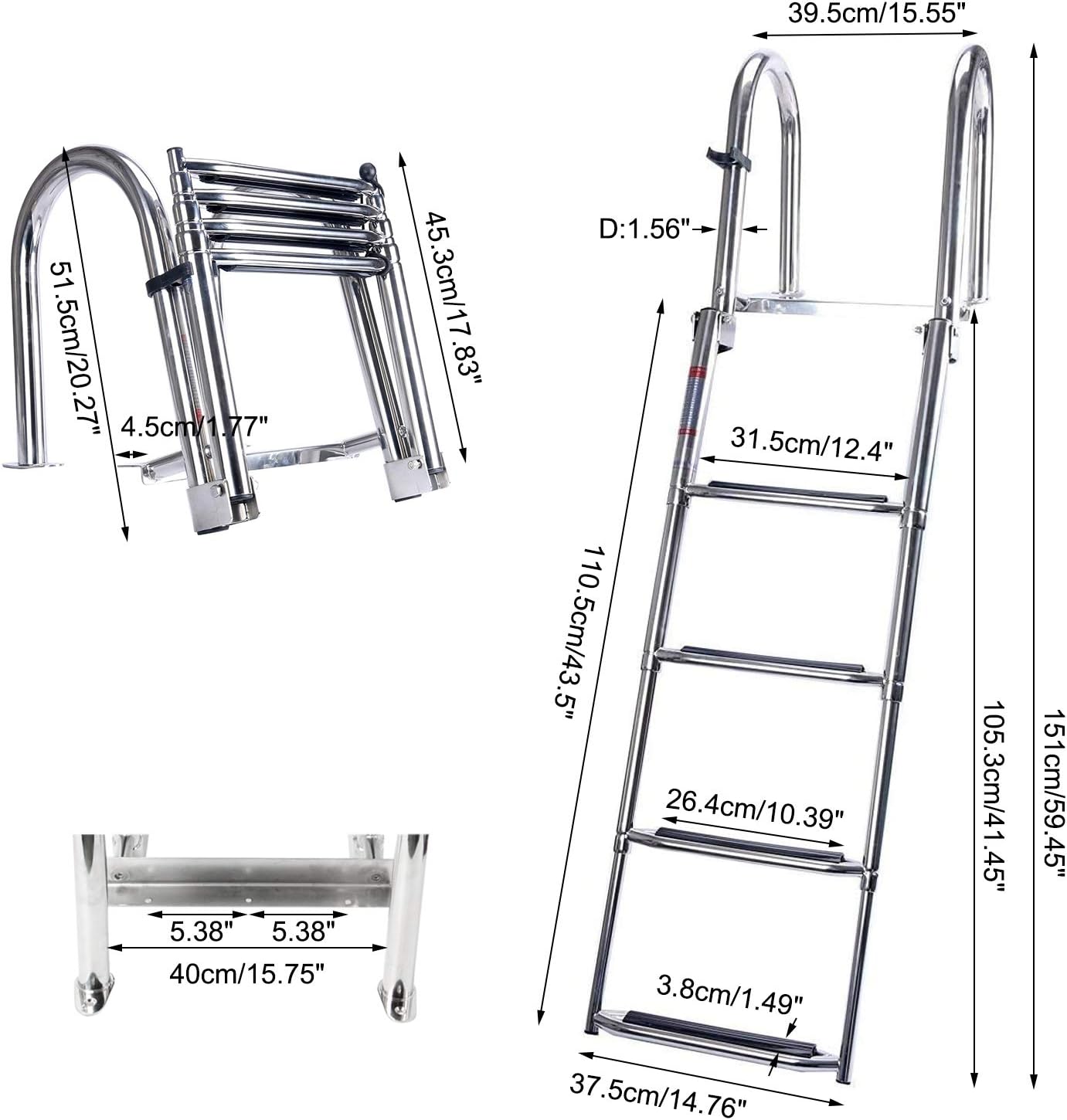 71ls4oLt2SL._AC_SL1500_.jpg Amarine Made Boat Ladder 4 Steps Removable Premium Stainless Folding Rear Entry Pontoon Boat Ladder w/Extra Wide Step