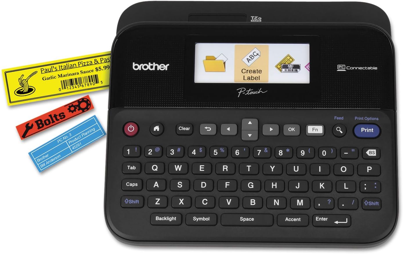 71lxLdzQJDL._AC_SL1500_.jpg Brother P-Touch Label Maker, PC-Connectable Labeler, PTD600, Color Display, High-Resolution PC Printing, Black, Black/Gray
