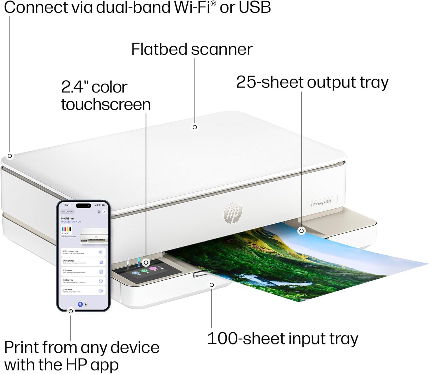 71noM3Z8uWL._AC_SL1500_.jpg HP Envy 6155 Wireless All-in-One Color Inkjet Printer, Print, Scan, Copy, Duplex Printing Best-for-Home, 3 Month Trial of Instant Ink Included, AI-Capable (C2WR7A) Portobello