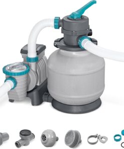 Bestway 2,200 Gallon Sand Filter Pool Pump for Above Ground Swimming Pools up to 14,400 Gallons with Pre-Filter Strainer Basket & Valve Adapter Set