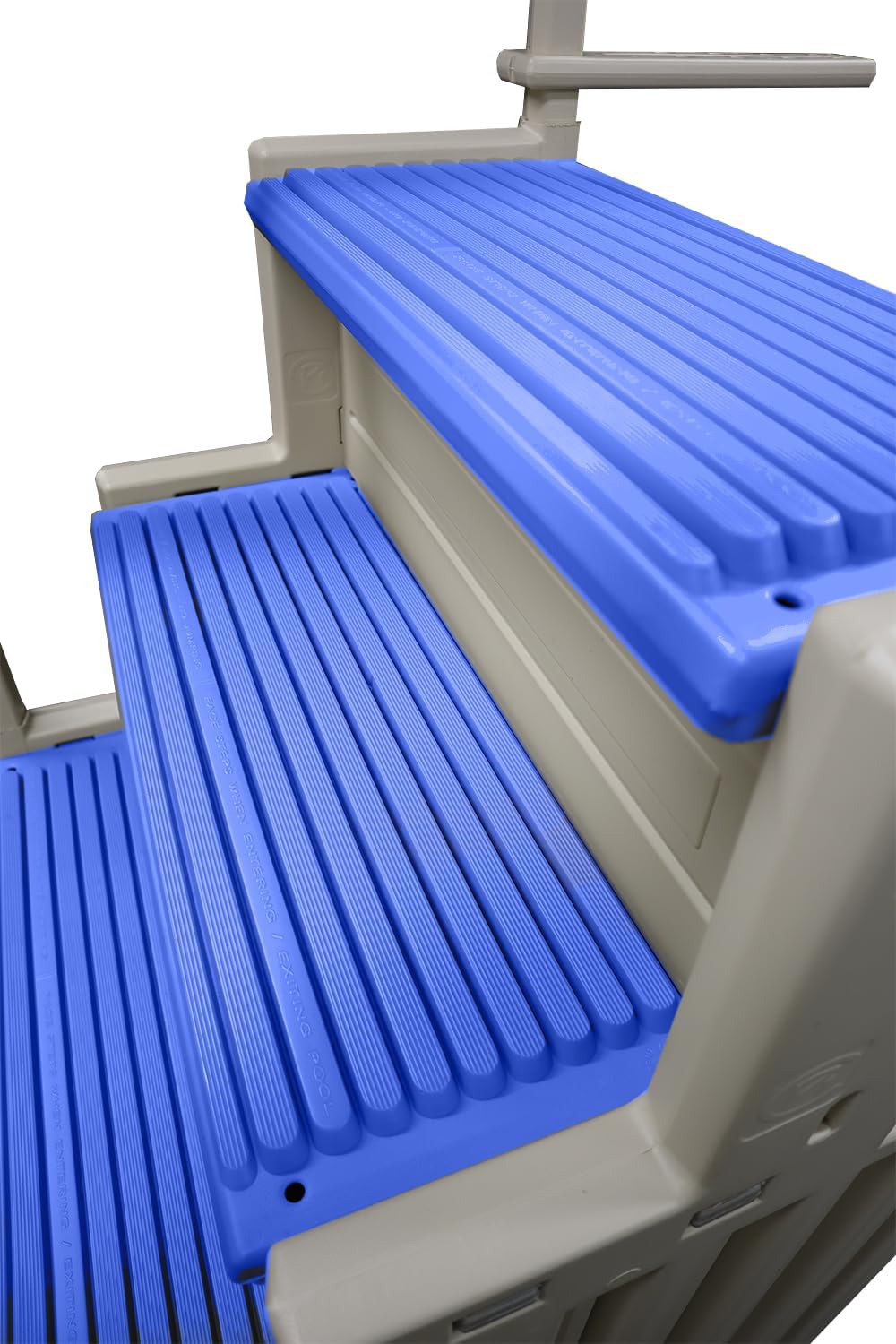 71oYCCPT-5L._AC_SL1500_.jpg Confer Plastics Step-1X Above Ground Pool Entry System – Dual Handrails, Slip-Resistant Steps, Supports 400 lbs, Easy Installation, Warm Grey with Blue Treads, Made in USA