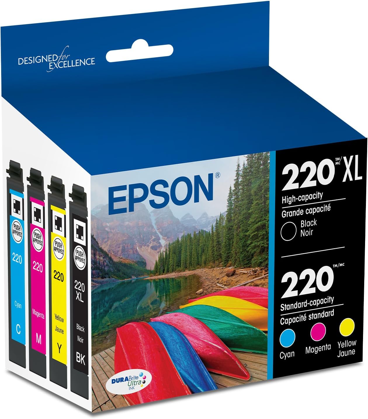 EPSON 220 DURABrite Ultra Ink High Capacity Black & Standard Color Cartridge Combo Pack Works with WorkForce WF-2630,2650, 2660, 2750, 2760 and Expression XP-320,420, 424