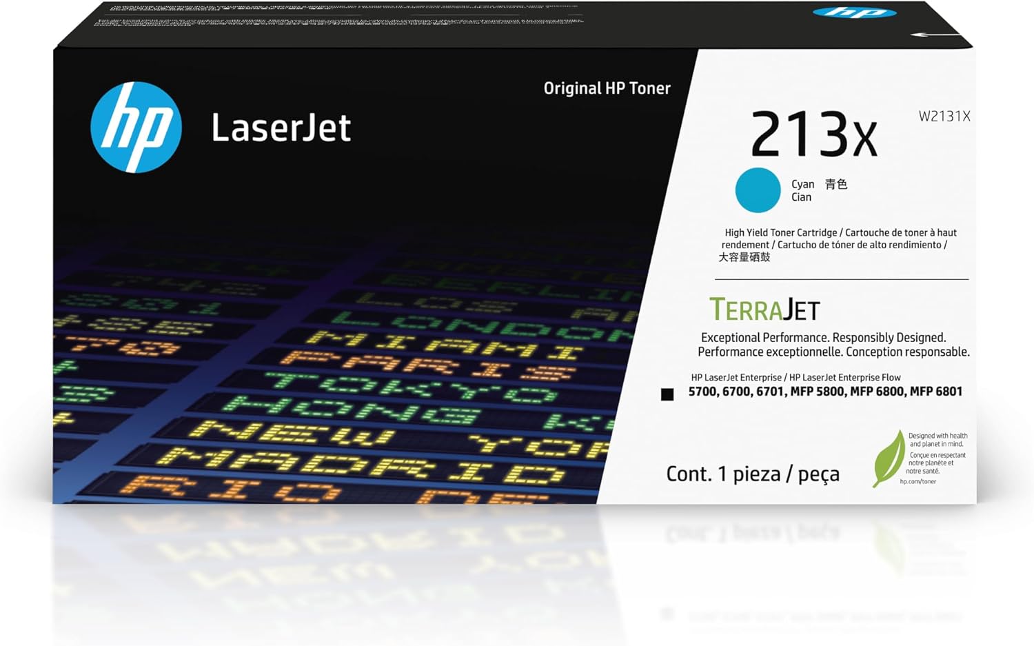 HP 213X High Yield Cyan Original LaserJet Toner Cartridge, W2131X. Works LaserJet Enterprise 5700, 5800, 6700, 6701, 6800, 6801