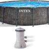 Intex Greywood Prism Frame 15' x 48" Round Above Ground Outdoor Swimming Pool Set with 1000 GPH Filter Pump, Ladder, Ground Cloth, and Pool Cover