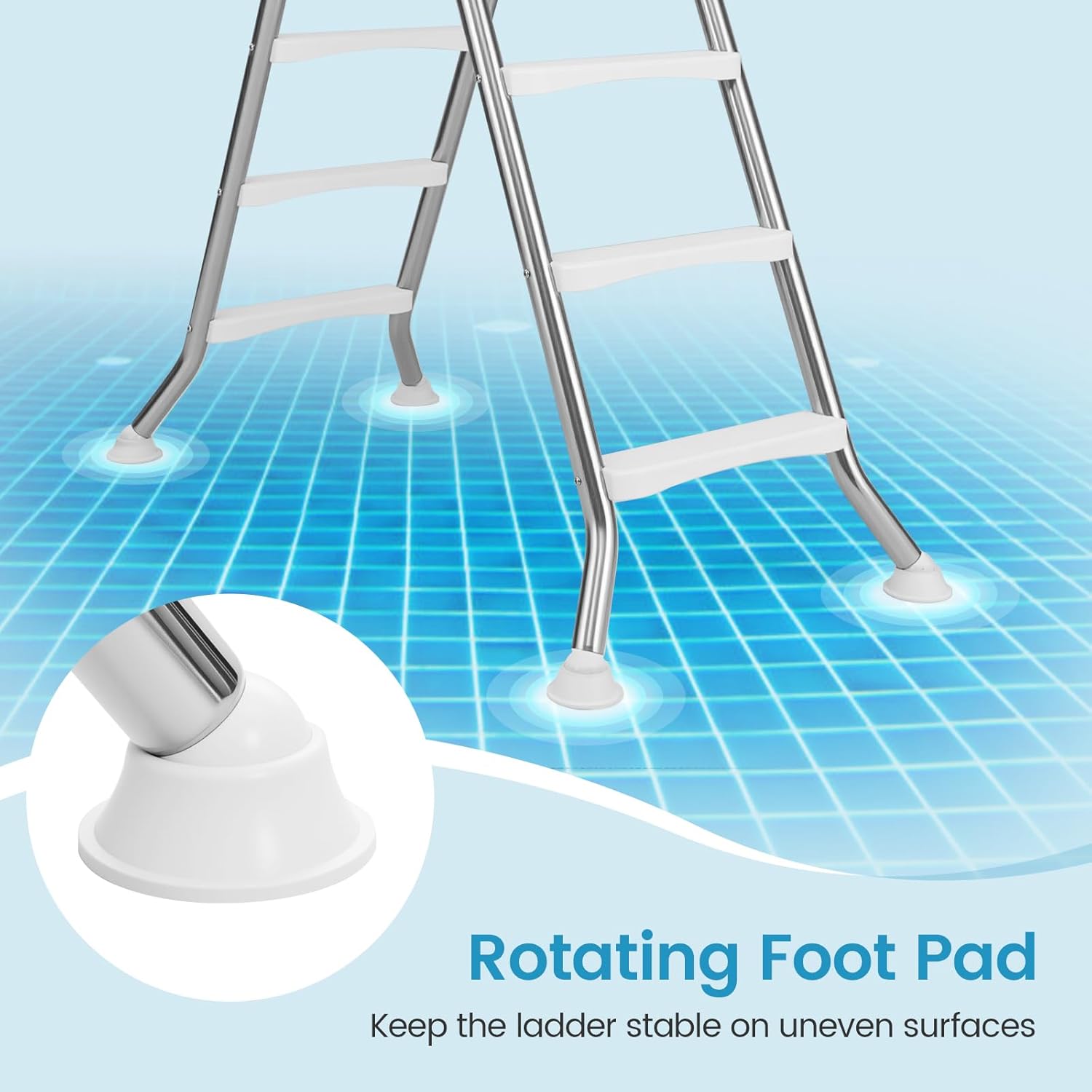 71q5nKSuooL._AC_SL1500_.jpg Goplus 4-Step Steel Frame Above Ground Swimming Pool Ladder for 55" Pool Wall Heights, Double-Sided Entry & Exit Ladder w/Non-Slip Steps, Top Platform, Rotating Foot Pads