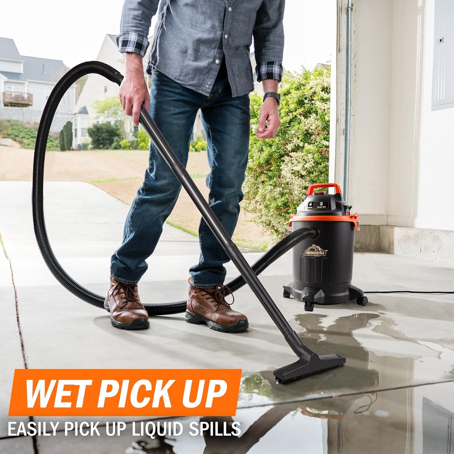 Armor All VO405P 0901 4 Gallon Wet/Dry Vac 2.0 Peak HP Shop Vacuum with Nozzles & Brush,Black/Orange Armor All VO405P 0901 4 Gallon Wet/Dry Vac 2.0 Peak HP Shop Vacuum with Nozzles & Brush,Black/Orange - Image 5