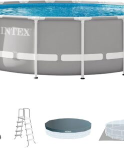 INTEX 26731EH Prism Frame Premium Above Ground Swimming Pool Set: 18ft x 48in – Includes 1500 GPH Cartridge Filter Pump – Removable Ladder – Pool Cover – Ground Cloth