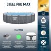 Bestway Steel Pro MAX 18' x 48" Above Ground Pool, Round Metal Frame Outdoor Swimming Pool Set with LED Light, Filter Pump, Ladder, & Cover, Dark Gray